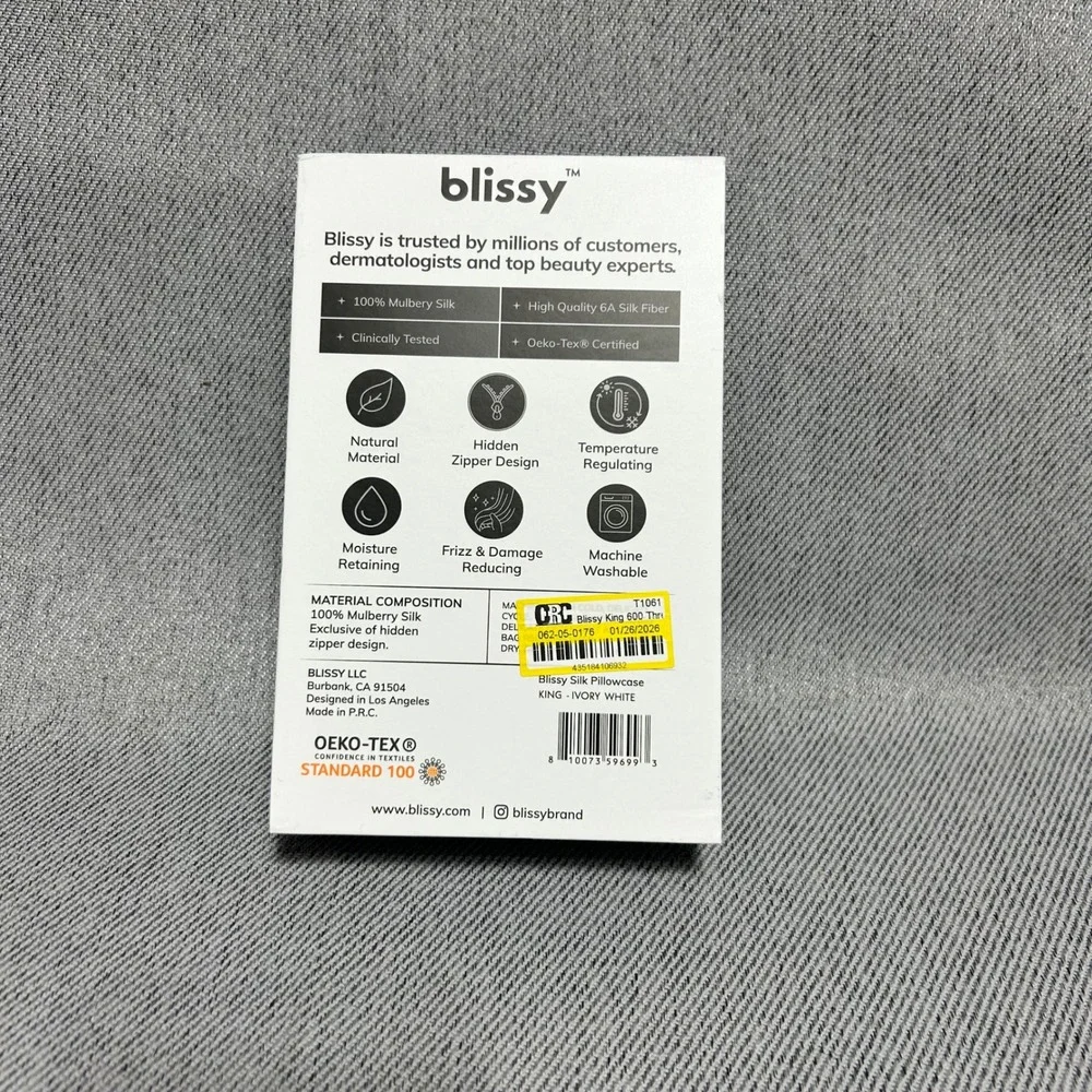 Blissy 100% Mulberry Silk Pillowcase King Ivory White 22 Momme Zippered